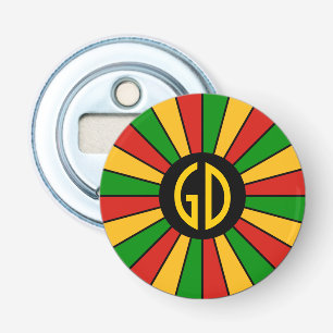 RASTAFARI FLAG BUTTON RAYS + your sign or monogram Bottle Opener