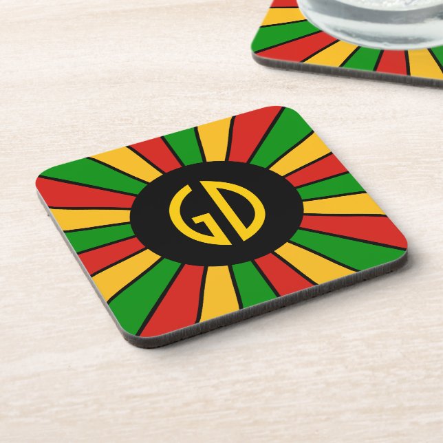 RASTAFARI FLAG BUTTON RAYS + your sign or monogram Coaster (Left Side)