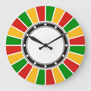 RASTAFARI FLAG BUTTON RAYS + your sign or monogram Large Clock