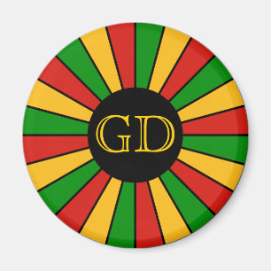 RASTAFARI FLAG BUTTON RAYS + your sign or monogram Magnet