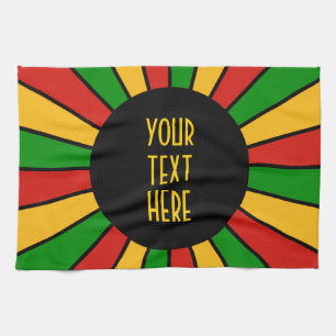 RASTAFARI FLAG BUTTON RAYS + your sign or monogram Tea Towel
