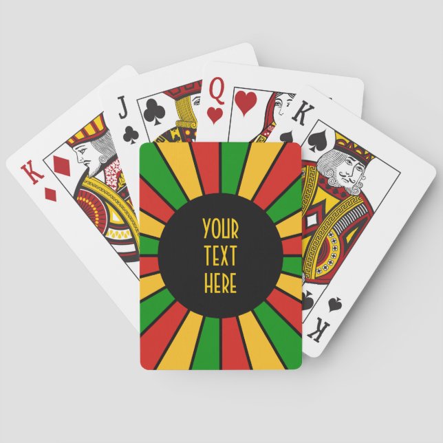 RASTAFARI FLAG BUTTON RAYS + your sign or text Playing Cards (Back)