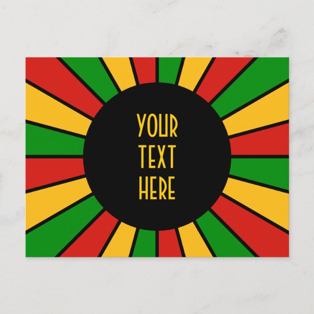 RASTAFARI FLAG BUTTON RAYS + your sign or text Postcard (Front)