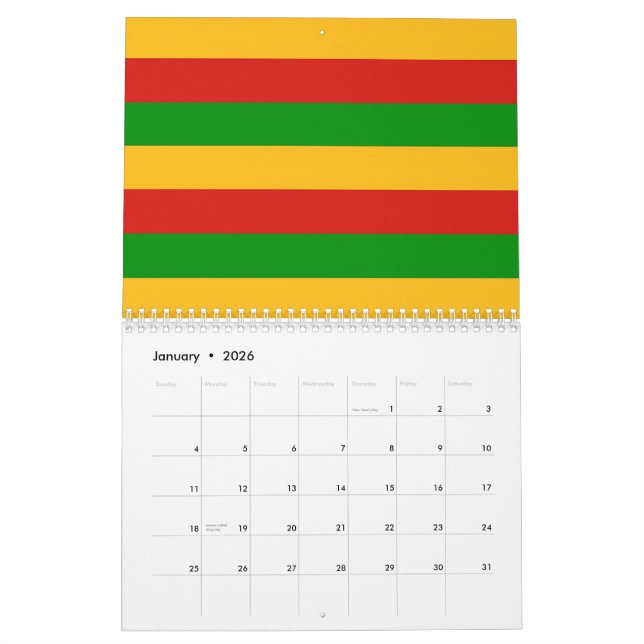 RASTAFARI FLAG COLORS CALENDAR for your own images (Jan 2026)