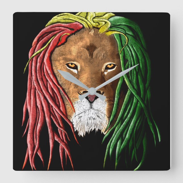 Rastafari Lion Square Wall Clock (Front)