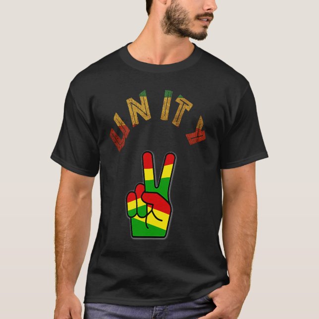 Rastafari Reggae Unity Peace Quote Rasta Colours T-Shirt (Front)