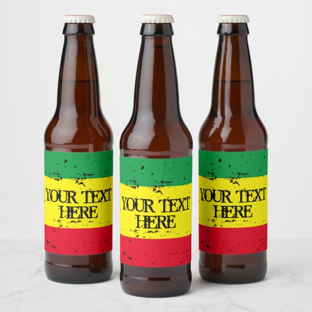 Rastafarian flag green yellow red reggae stripes beer bottle label (Bottles)