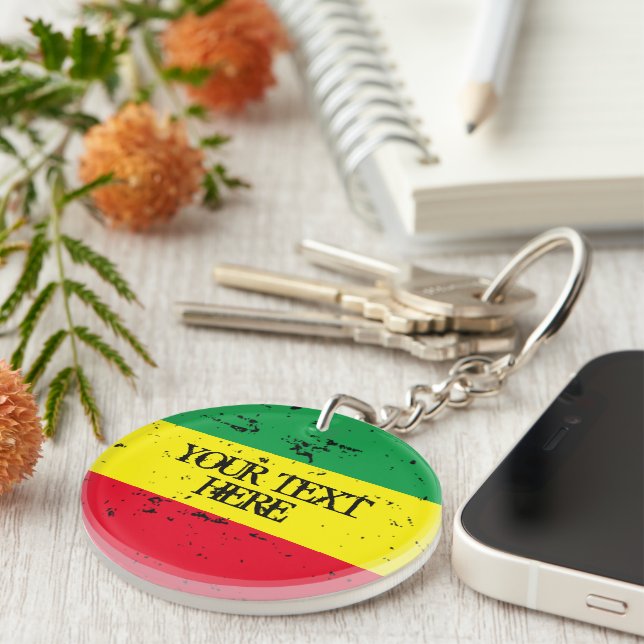 Rastafarian flag reggae colours personalised round key ring (Front Right)