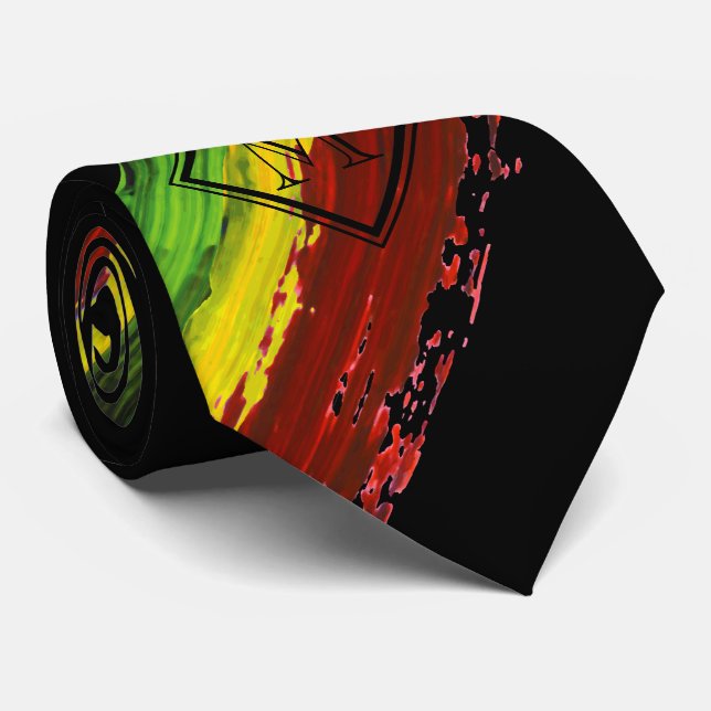 Rastafarian Paint Strokes Black Monogram One Side Tie (Rolled)