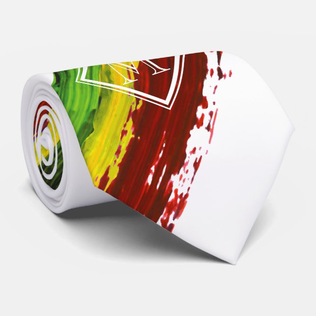 Rastafarian Paint Strokes White Monogram Tie (Rolled)