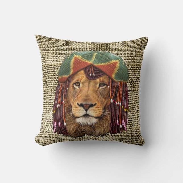 Rastafarian-wildlife lion humour design cushion (Front)