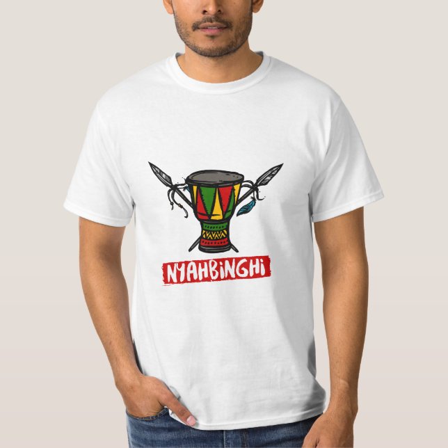 Rastaman Nyahbinghi Drum Rasta Colours Reggae T-Shirt (Front)