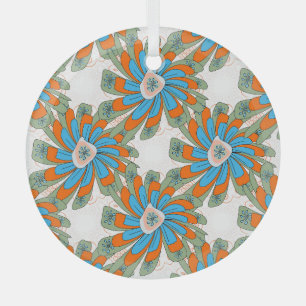 Raster Floral Abstract Textile Print Glass Tree Decoration