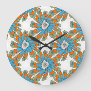 Raster Floral Abstract Textile Print Large Clock
