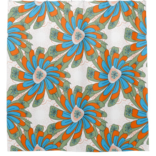 Raster Floral Abstract Textile Print Shower Curtain (Front)