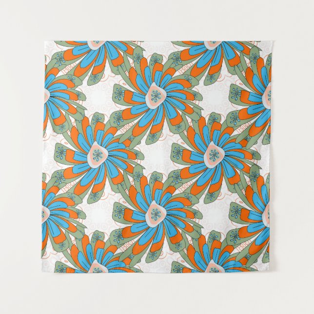 Raster Floral Abstract Textile Print Tapestry (Front)
