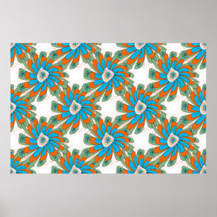 Raster floral pattern with abstract flowers. Abstr Poster