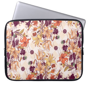 Raster illustration. Light flower pattern on colou Laptop Sleeve