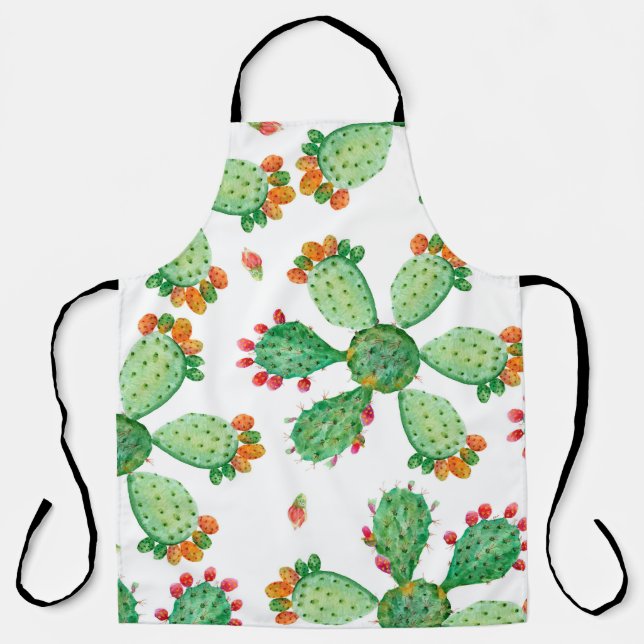 Raster watercolor seamless cactus set background.  apron (Front)