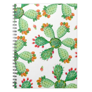 Raster watercolor seamless cactus set background. notebook