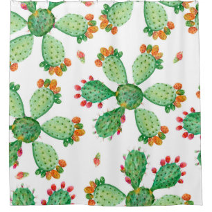 Raster watercolor seamless cactus set background. shower curtain