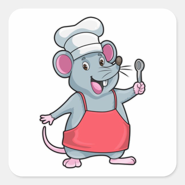 Rat as Chef with Cooking apron & Spoon Square Sticker (Front)