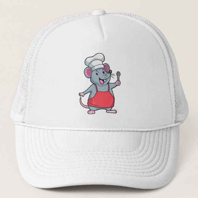 Rat as Chef with Cooking apron & Spoon Trucker Hat (Front)