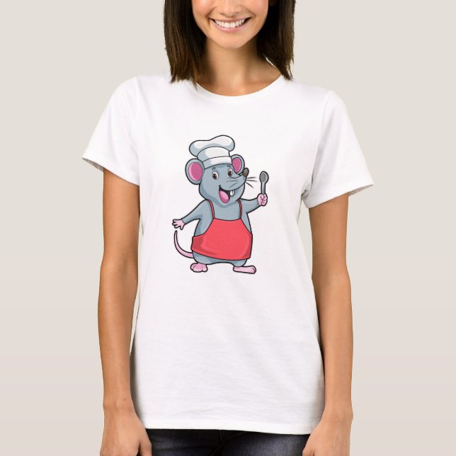 Rat as Chef with Cooking apron & Wooden spoon T-Shirt (Front)