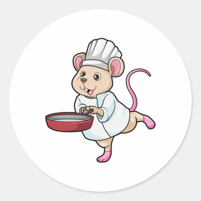 Rat as Cook with Pan & Cooking hat Classic Round Sticker (Front)