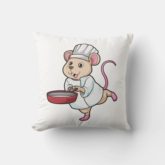 Rat as Cook with Pan & Cooking hat Cushion (Front)