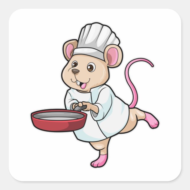 Rat as Cook with Pan & Cooking hat Square Sticker (Front)