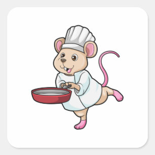 Rat as Cook with Pan & Cooking hat Square Sticker