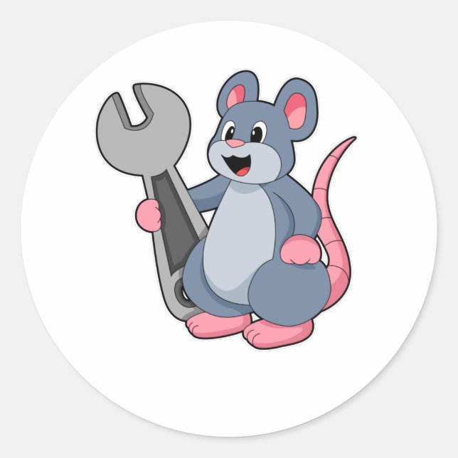 Rat as Mechanic with Wrench Classic Round Sticker (Front)