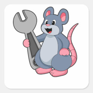 Rat as Mechanic with Wrench Square Sticker