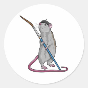 Rat as Painter with Paint brush Classic Round Sticker