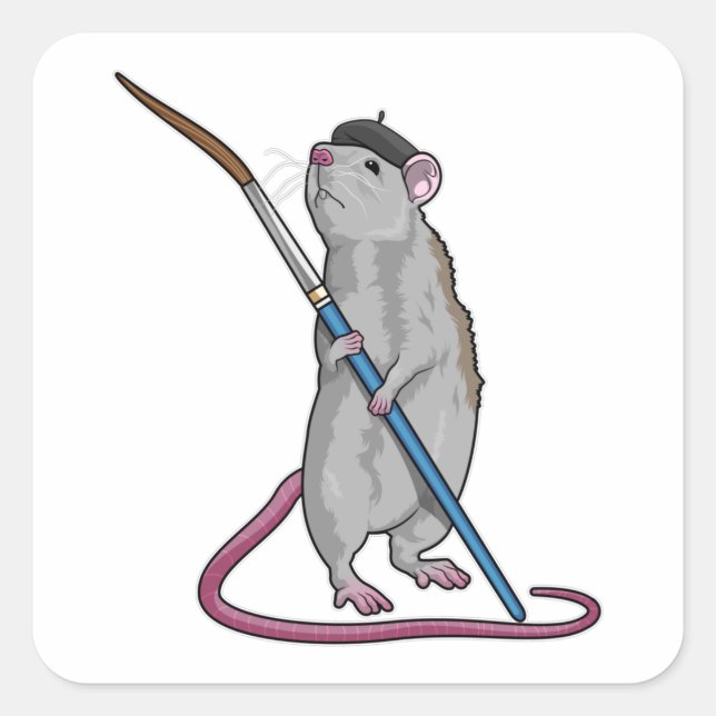 Rat as Painter with Paint brush Square Sticker (Front)