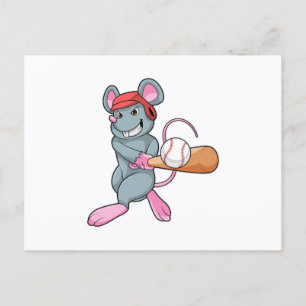 Rat at Baseball with Baseball bat & Helmet Postcard