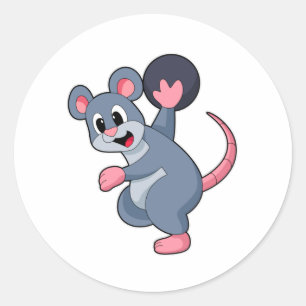 Rat at Bowling with Bowling ball Classic Round Sticker