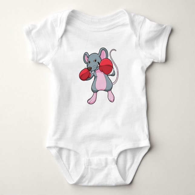 Rat at Boxing with Boxing gloves Baby Bodysuit (Front)