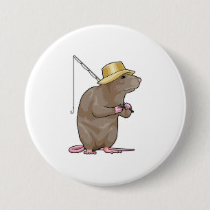 Rat at Fishing with Fishing rod 7.5 Cm Round Badge