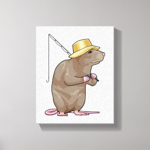 Rat at Fishing with Fishing rod Canvas Print