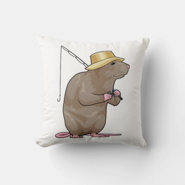 Rat at Fishing with Fishing rod Cushion (Front)