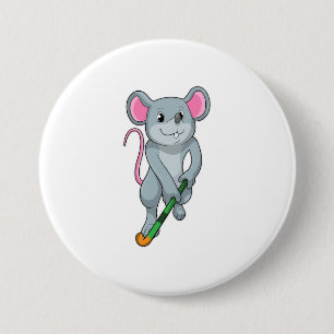 Rat at Hockey with Hockey bat 7.5 Cm Round Badge