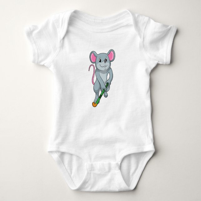 Rat at Hockey with Hockey bat Baby Bodysuit (Front)
