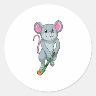 Rat at Hockey with Hockey bat Classic Round Sticker