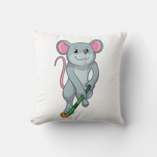 Rat at Hockey with Hockey bat Cushion