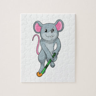 Rat at Hockey with Hockey bat Jigsaw Puzzle