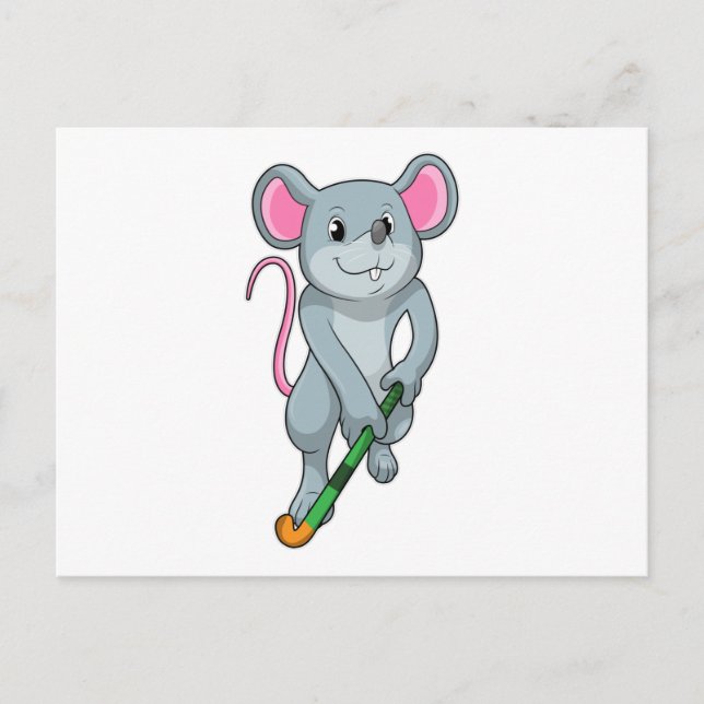 Rat at Hockey with Hockey bat Postcard (Front)