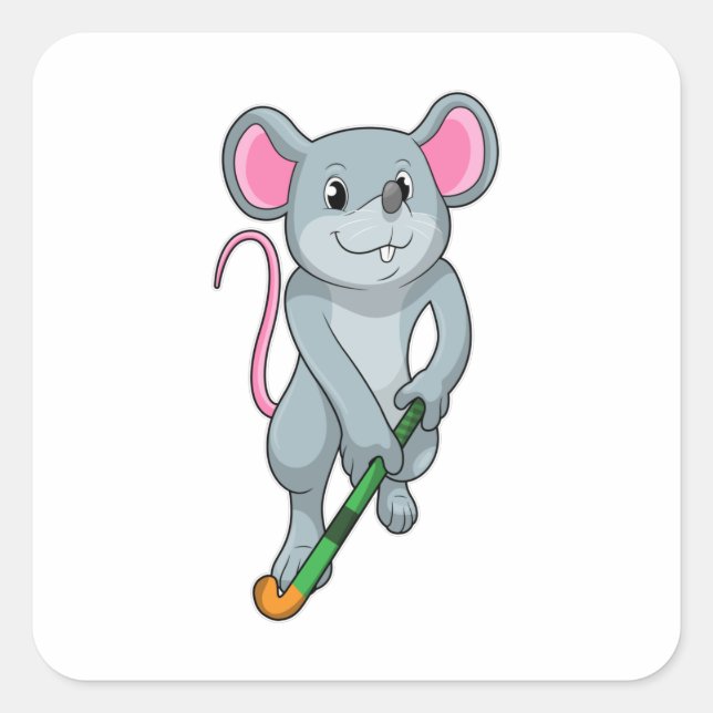 Rat at Hockey with Hockey bat Square Sticker (Front)