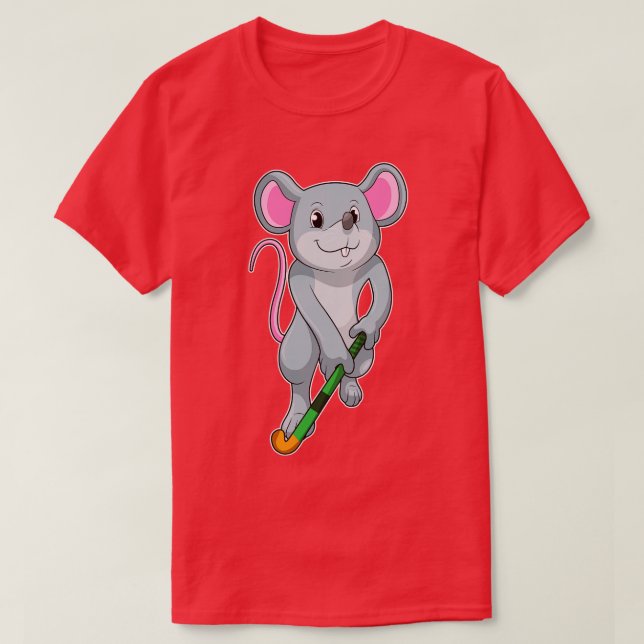 Rat at Hockey with Hockey bat T-Shirt (Design Front)